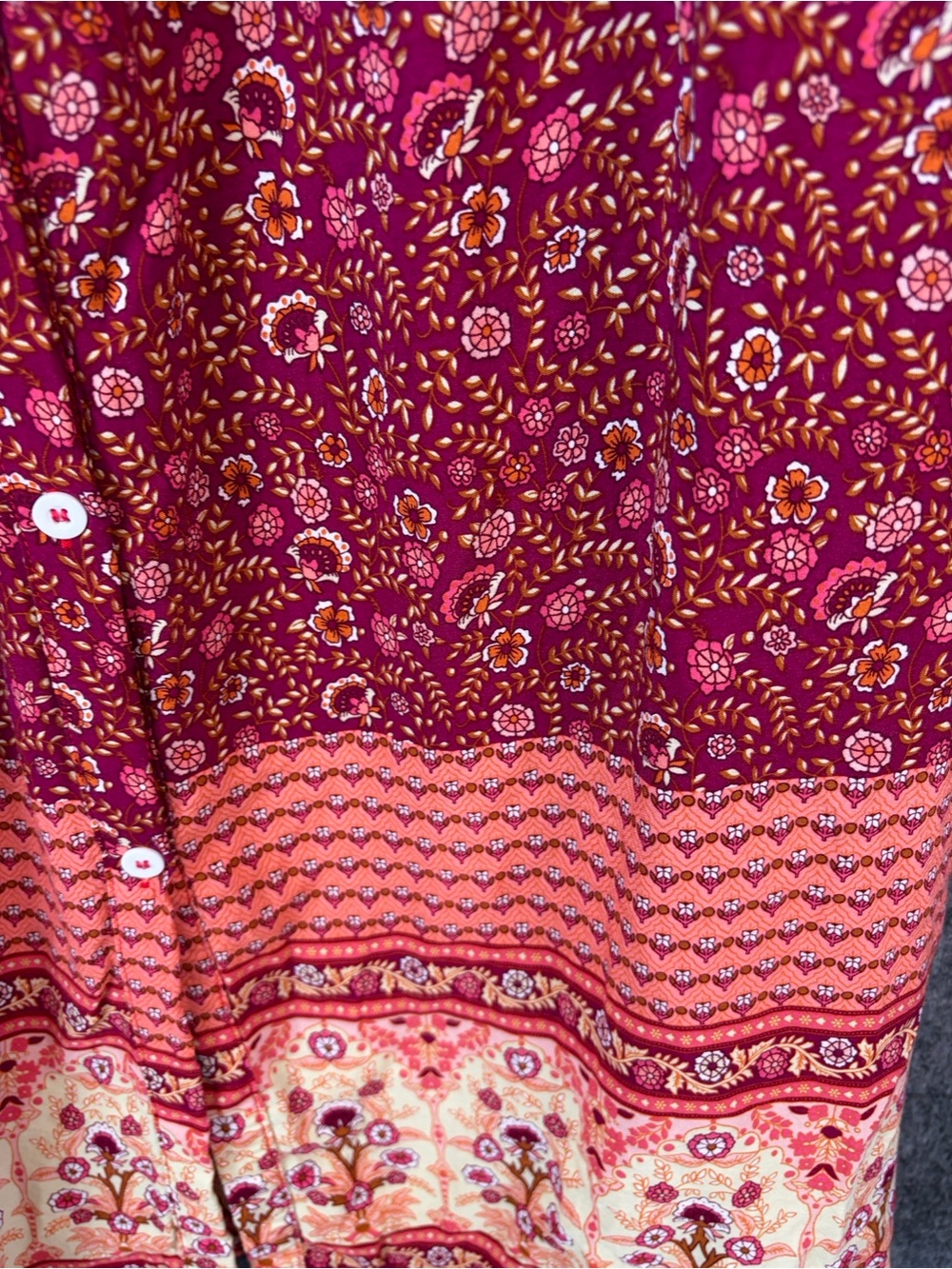Boho Raspberry Floral Button-Front Midi Dress - Picture 8 of 14